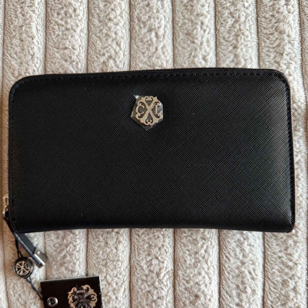 Christian Lacroix Stephanie Zip Around Wallet Black Saffiano CXL Logo KVS16303